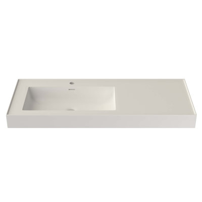 47 Inch Solid Surface Bathroom Basin with Single Faucet Hole, Drainage Opening, and Integrated Pedestal Design for Durable, Low-Maintenance Use.