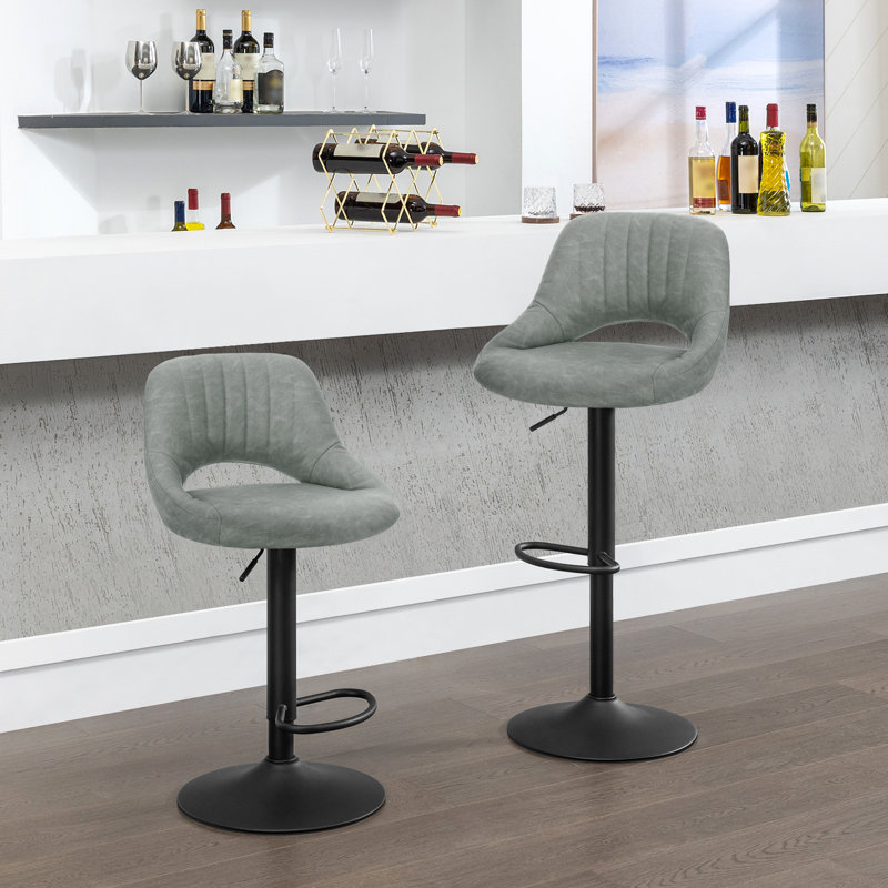 Simonsen Swivel Upholstered Adjustable Height Counter Stool with Metal Frame, Grey