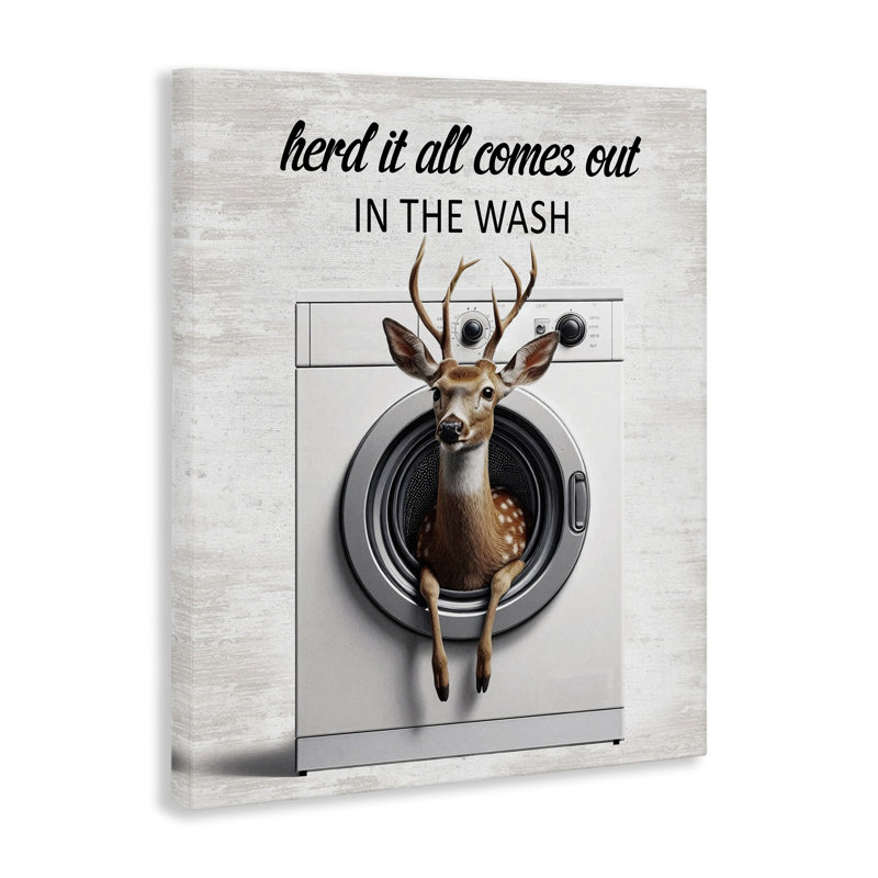 «Herd It Comes Out» en toile délavée, design par lettré et doublé, H 30 po x l 24 po