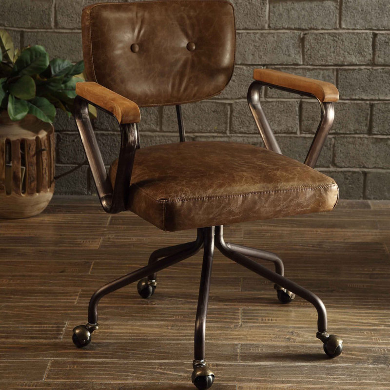 Chaise de bureau pivotante avec garniture cloutée, Brun