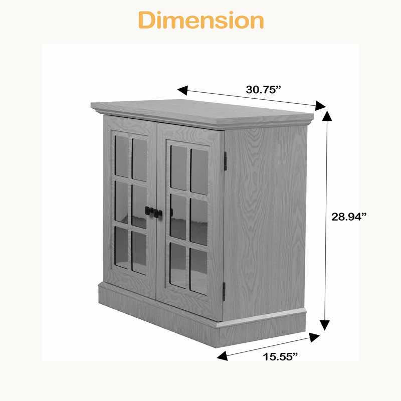 Buffet de rangement avec 2 portes décoratives en miroir en acrylique, tablette réglable pour la salle à manger, le salon, la cuisine, poignées en métal