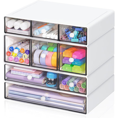 4-tier Desk Organizer 9-drawer Stackable Storage Box White