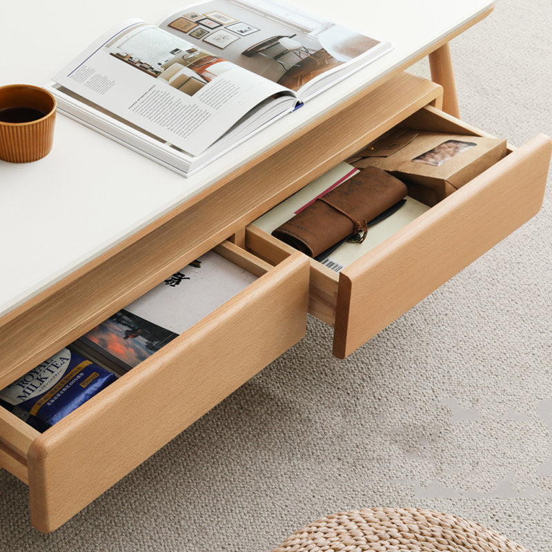 Table basse moderne en bois massif avec dalle blanche