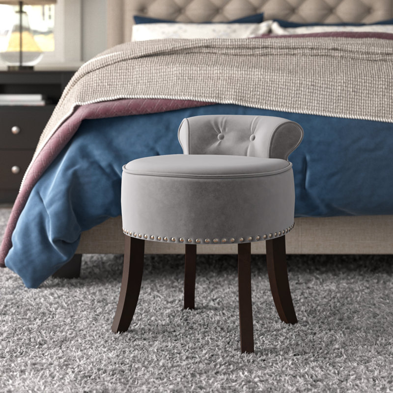 Garfield Solid Wood Accent Stool, Steel Gray