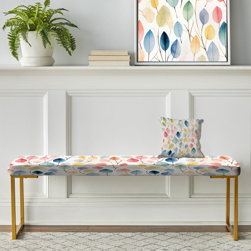 Abstract Upholstered Gold Bench, Watercolor Minimalism