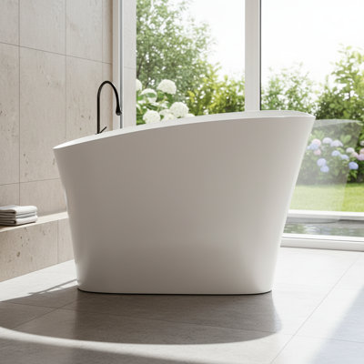 KAKUSIGA 51" Solid Surface Freestanding Deep Soaking Tub with Built-In Seat