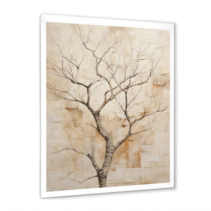 Minimalisme sycomore beige solitude II, reproduction sur toile, H 40 po x l 30 po x P 1,5 po, Cadre simple blanc