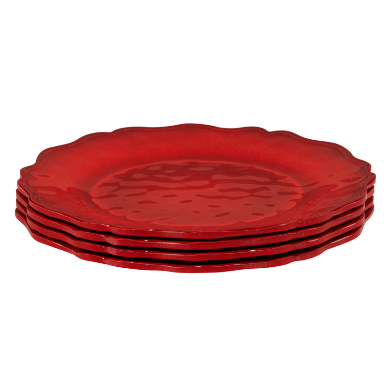 Red Crackle Melamine 11" Dinner Plates Set of 4