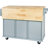 Drop Kitchen Cart With 3 Drawers & Cabinet Storage, 5 Movable Wheels, Blue Grey Island Removable Shelves, For Custom Home-1134467725