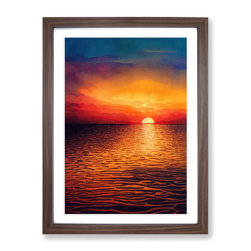 XV1022-4217X Striking Ocean Sunset No.4 - Single Picture Frame Print, 64cm H x 46cm W, Walnut