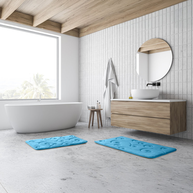 Lavish Home Set of 2 Memory Foam Bath Mats, Blue, Blue