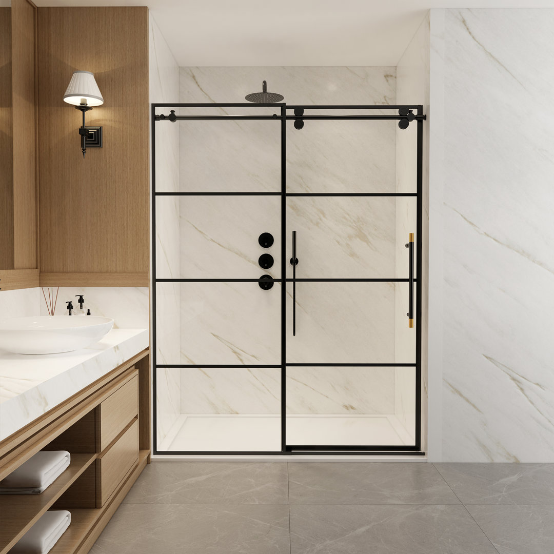 Losar 60" W x 78" H Single Sliding Shower Door in Matte Black Vinnova