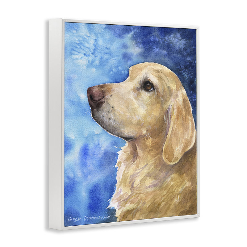 Golden Retriever Portrait sur giclée encadrée d'azur, design par George Dyachenko, H 30 po x l 24 po