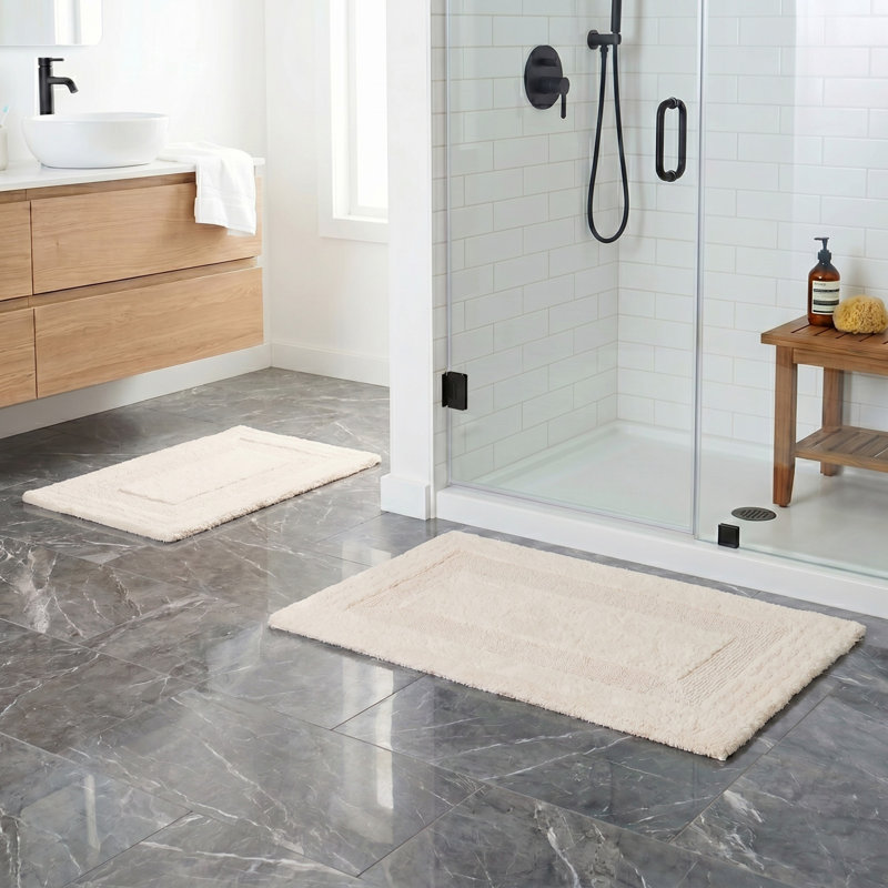 Lavish Home 2PC Bathroom Rugs - 2575 GSM Reversible Cotton Bathroom Mat Set-Machine Washable Bath Mats for Bathroom, Kitchen, Laundry Room (Ivory)