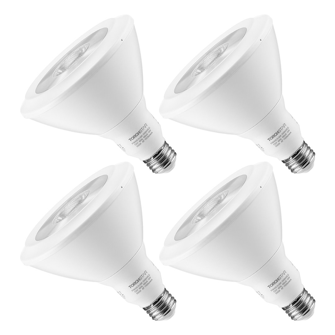 18W Dimmable PAR38 LED Bulb, 120W Eqv. Spotlight, 3000K Warm White 1250LM (Set of 4) TORCHSTAR