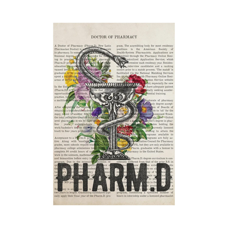 PharmD, Doctor Of Pharmacy With Flowers by Aged Pixel - Wrapped Canvas Print, 20.32 cm H x 30.48 cm W