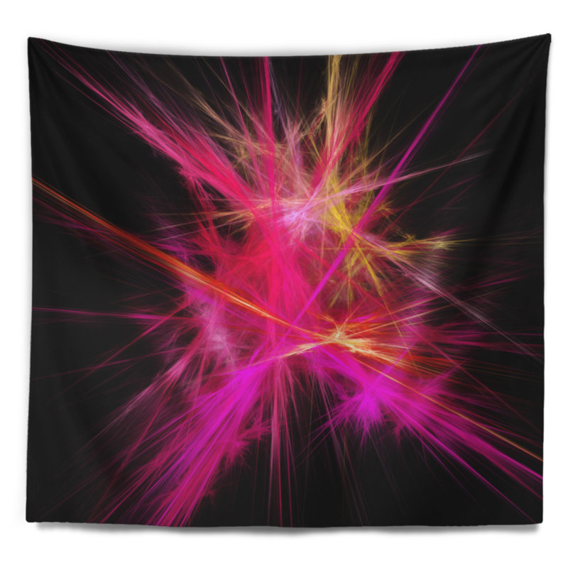 Tapisserie de rayons multicolores de chaos abstrait rose, H 50 po x l 60 po