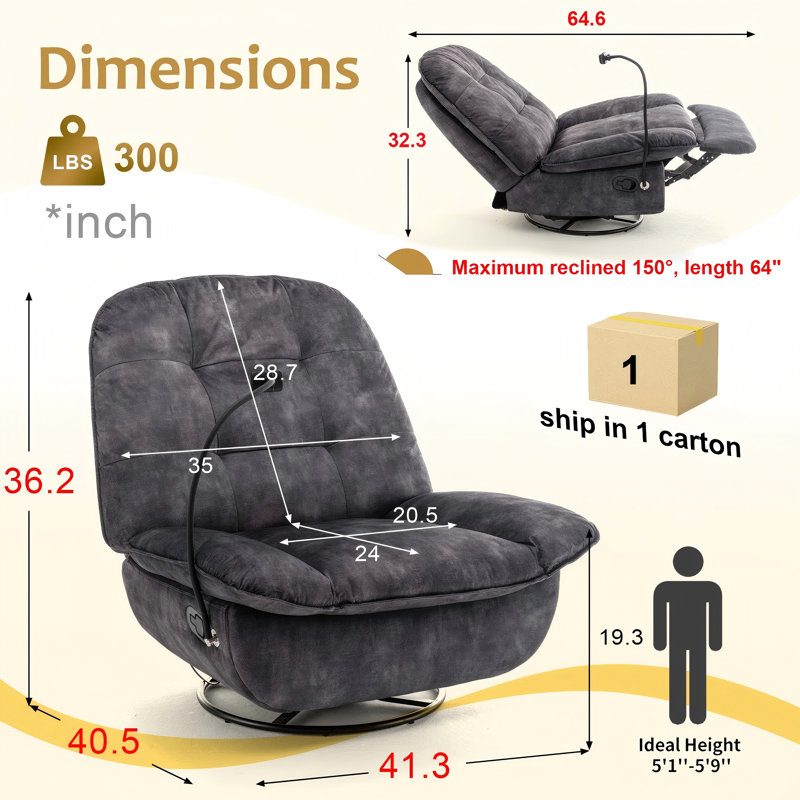 Fauteuil inclinable pivotant en velours rembourré, Noir