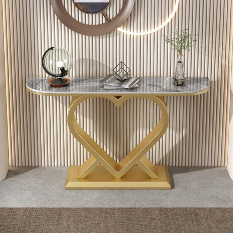 Console moderne en pierre frittée simple, H 31,5 po x l 47,2 po x P 11,8 po, Doré, Gris