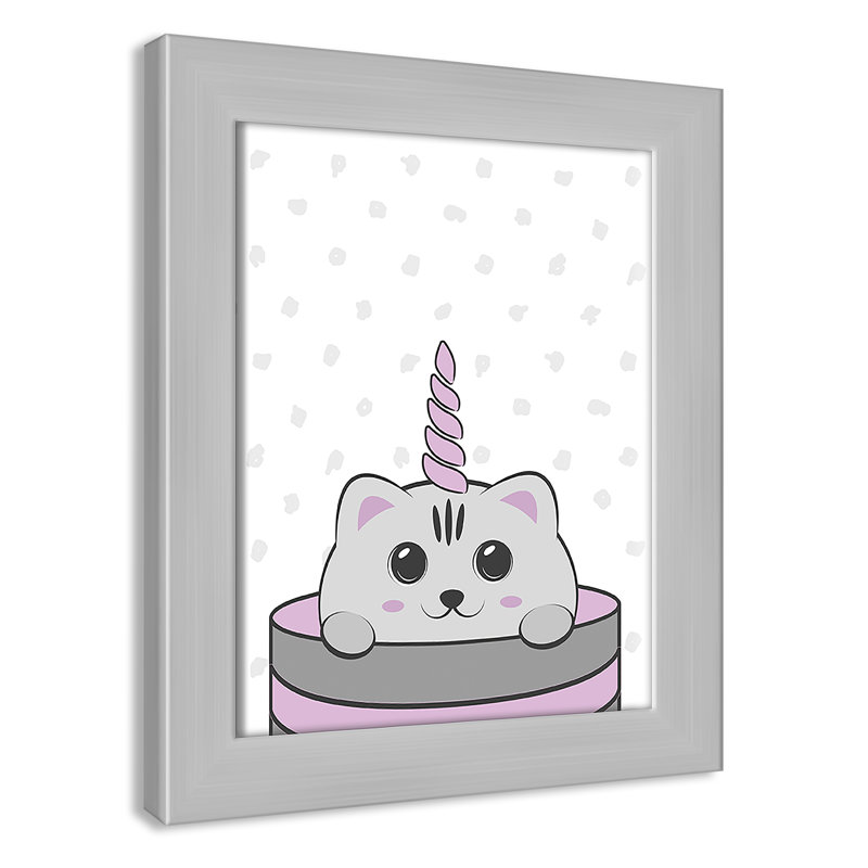 Caticorn I Framed Art, 10" H x 8" W x 0.63" D, Silver Frame