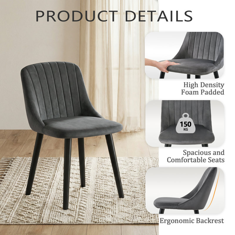48.5cm H Upholstered Upholstered Back Side Chair, Dark Grey Velvet/Black