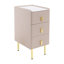 Modern 3-Drawer Nightstand with Rock Slab Top & Faux Leather - Luxury Gold Accent Chest with Steel Frame, Sturdy Bedside Storage Table for Bedroom & Living Room