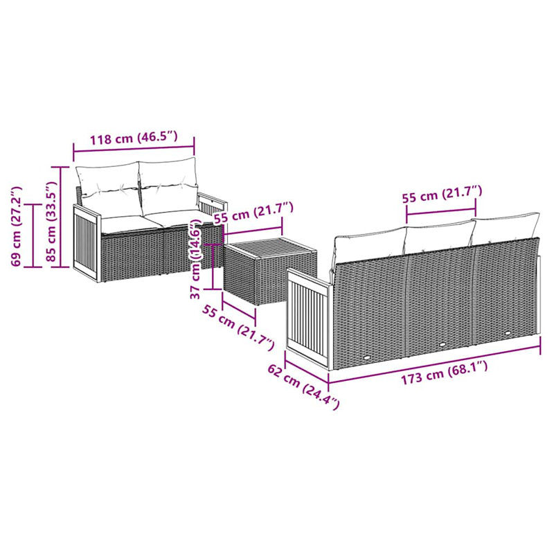  Ensemble de canapé de patio 6 pièces avec coussins en rotin de polyester noir