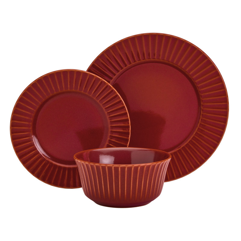 Richmond Red Hand Painted Stoneware Dinnerware Set, Service for 4