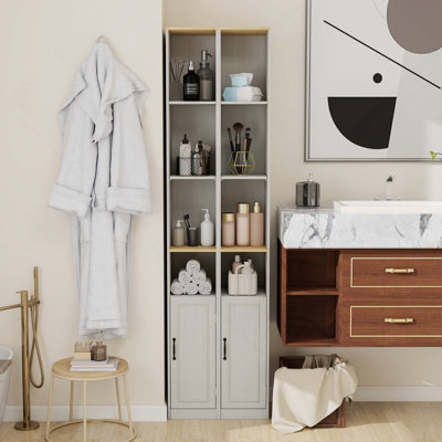 72-Inch Tall 6-Tier Narrow Freestanding Slim Storage Cabinet With 1 Door And 2 Adjustable Shelves