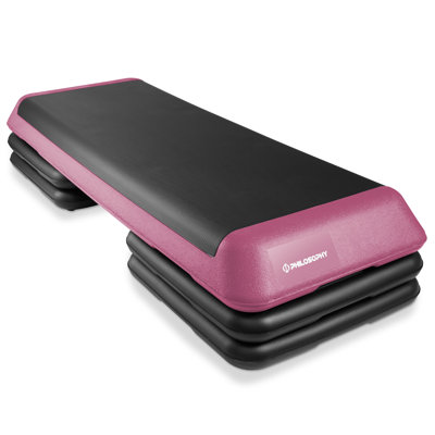Aerobic Exercise Adjustable Step Platform - 42.5-in w/ 4 Risers - Pink