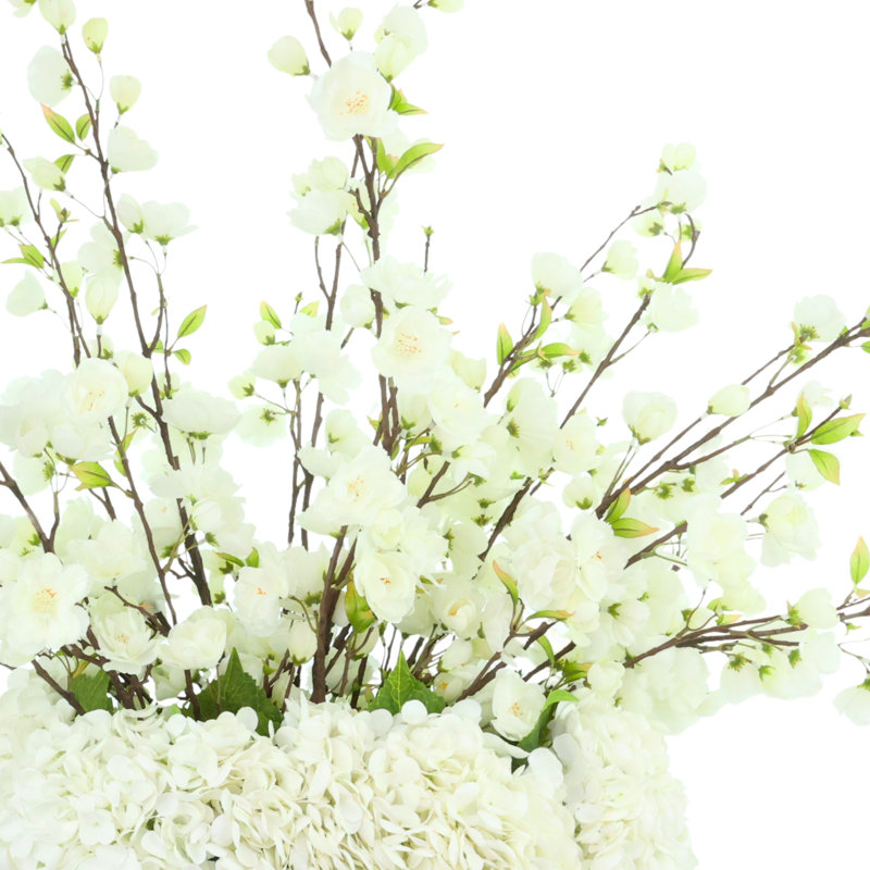 Cherry Blossom and Hydrangea Arrangement in Ceramic Vase