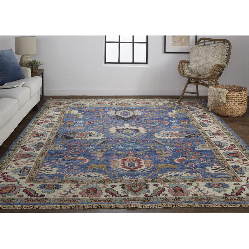Beall Wool Oriental Area Rug in Blue, Rectangle 5'6" x 8'6"