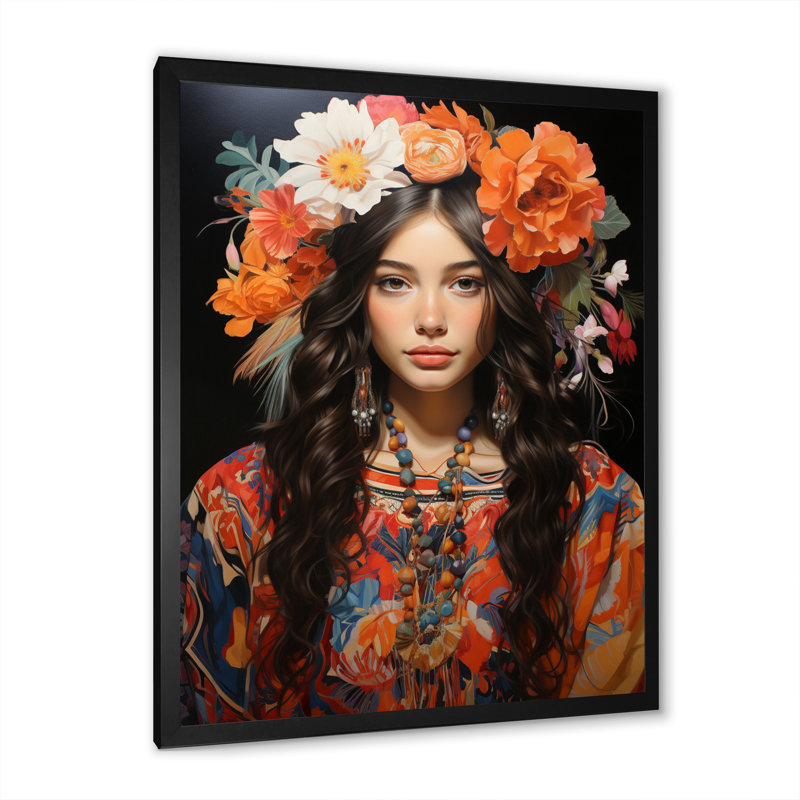 Décoration murale boho latina IV - Portrait, Cadre photo noir, H 20 po x l 12 po x P 1 po
