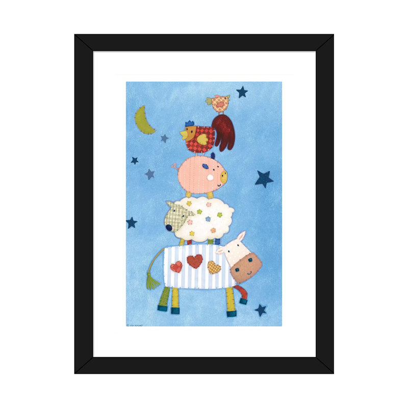 «Farm Friends» par Viv Eisner - reproduction, H 24 po x l 16 po x P 1 po, Papier encadré noir, Blanc