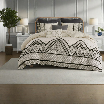 Modern-boho King Bedding Sets, Cotton Linen Blend With Chenille Trim, Perfect For Home Comfort