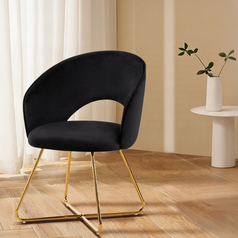 Fauteuil demi-tonneau rembourré Modern, Velours noir