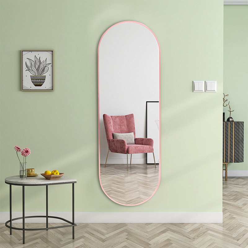 Aunna Modern Oval Metal Full Length Wall Mirror Rose Gold