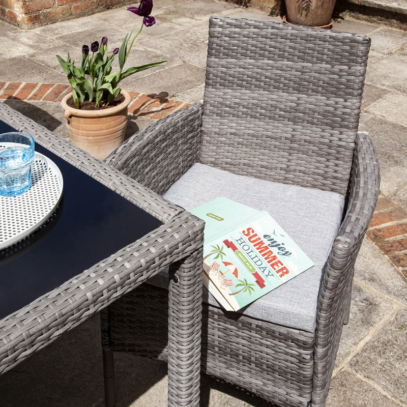 Ahmid 8 - Person Wicker Patio Dining Set with Rectangular Table , Cushions Included, Grey, Yes