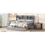 Lit de jour gris, base en lattes de bois avec tablette de chevet et 2 tiroirs - fonctionnel pour la chambre à coucher et le salon-369386319-369386317