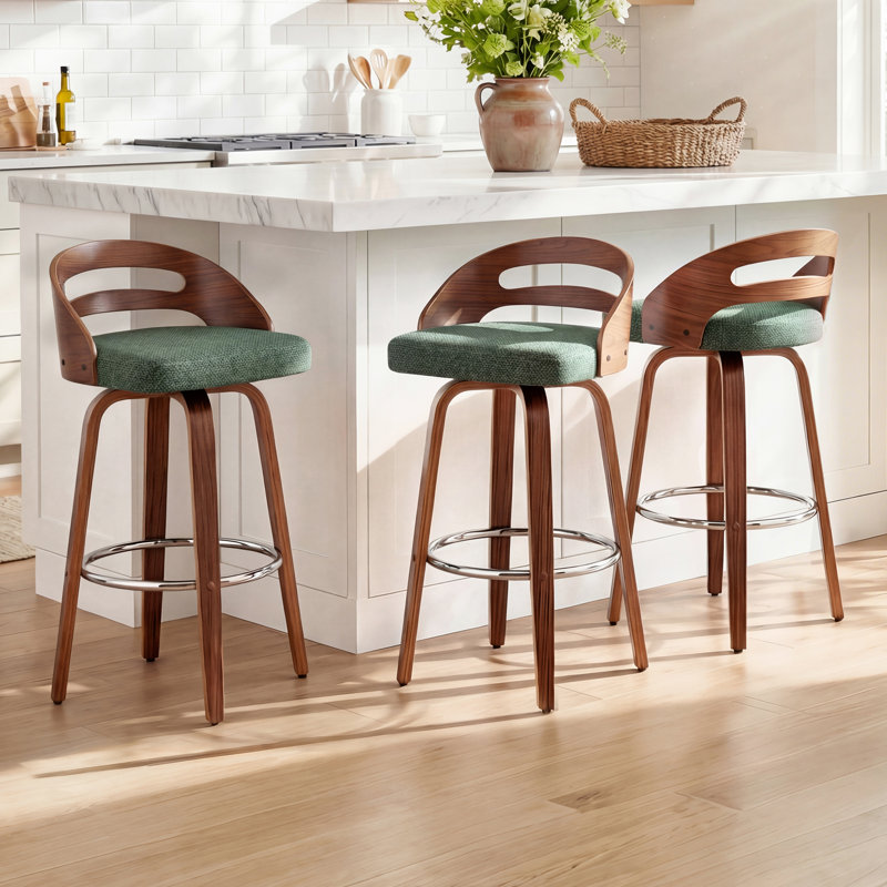 Mahtab Modern Upholstered Swivel Counter & Bar Stools, Green, Bar Stool (77cm Seat Height)