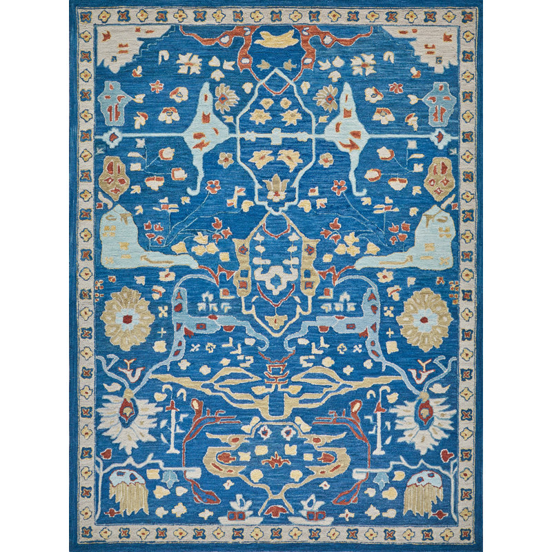 Hamilton hand-tufted New Zealand Wool Navy/Multi Area Rug, Rectangle 4' x 6', Navy