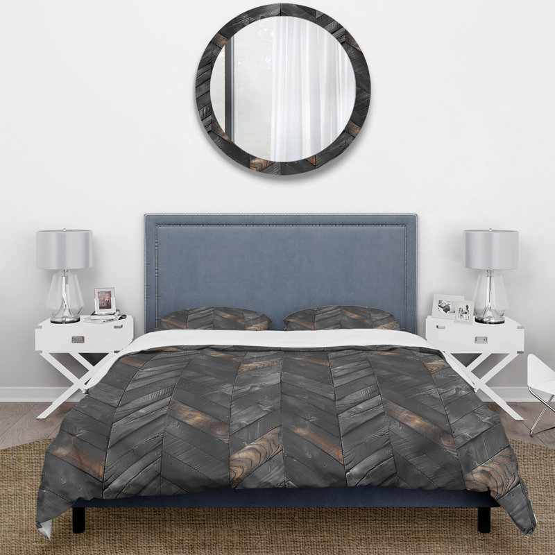 Ensemble de housse de couette Vintage Barnwood Chevron Charm III - Country, Housse de couette simple + 2 taies décoratives st