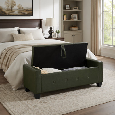 48 Inch Tufted Faux Leather Storage Ottoman Bench, Perfect for Bedroom, Living Room, and Hallway Organization