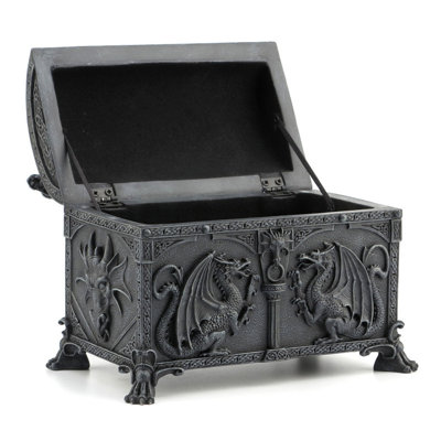7.28 In H Dragon Chest Trinket Box  Poly Resin