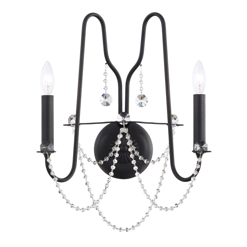 Esmery Candle Wall Light, Clear Heritage Crystal, Ferro Black