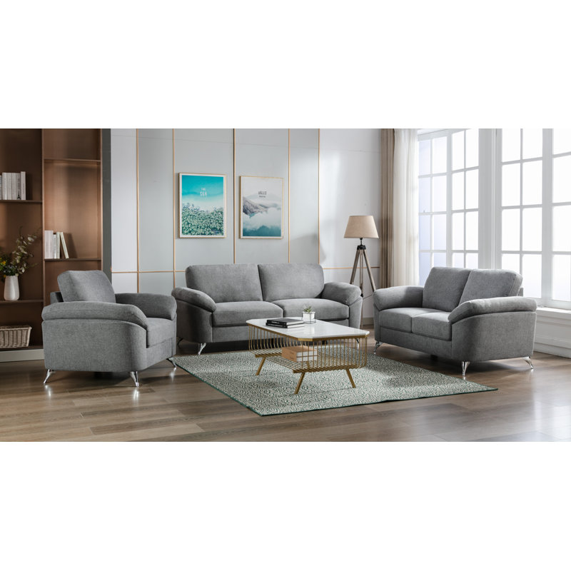 Causeuse de 64 po avec accoudoirs coussinés, Polyester gris foncé