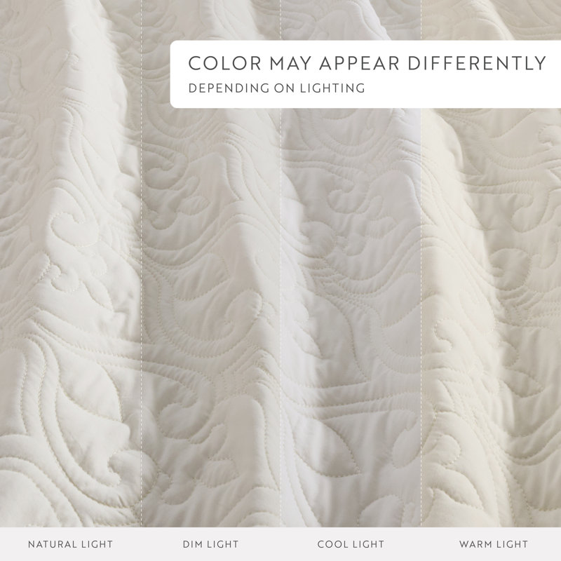All Season Lightweight Soft Damask Quilt Set by Simply Soft, Ivory, King/Cal-King Quilt + 2 King/Cal. King Shams
