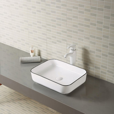 A&E Bath And Shower 15.74'' Black/White Ceramic Rectangular Bathroom Sink