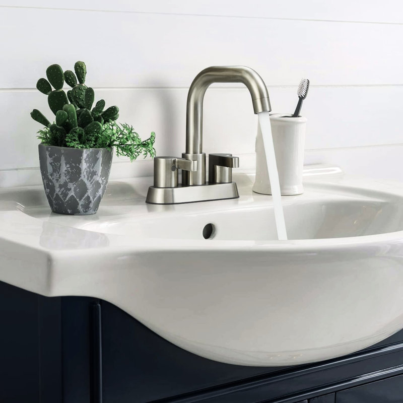4 Inch Bathroom Faucet - Brushed Nickel Finish, 2 Handles, With Smooth Turning Handles And Pop Up Drain Handle Nickel, Supply Lines