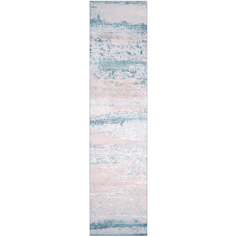 Tapis blanc / rose / bleu unique de 2 pi 6 po x 10 pi 3 po